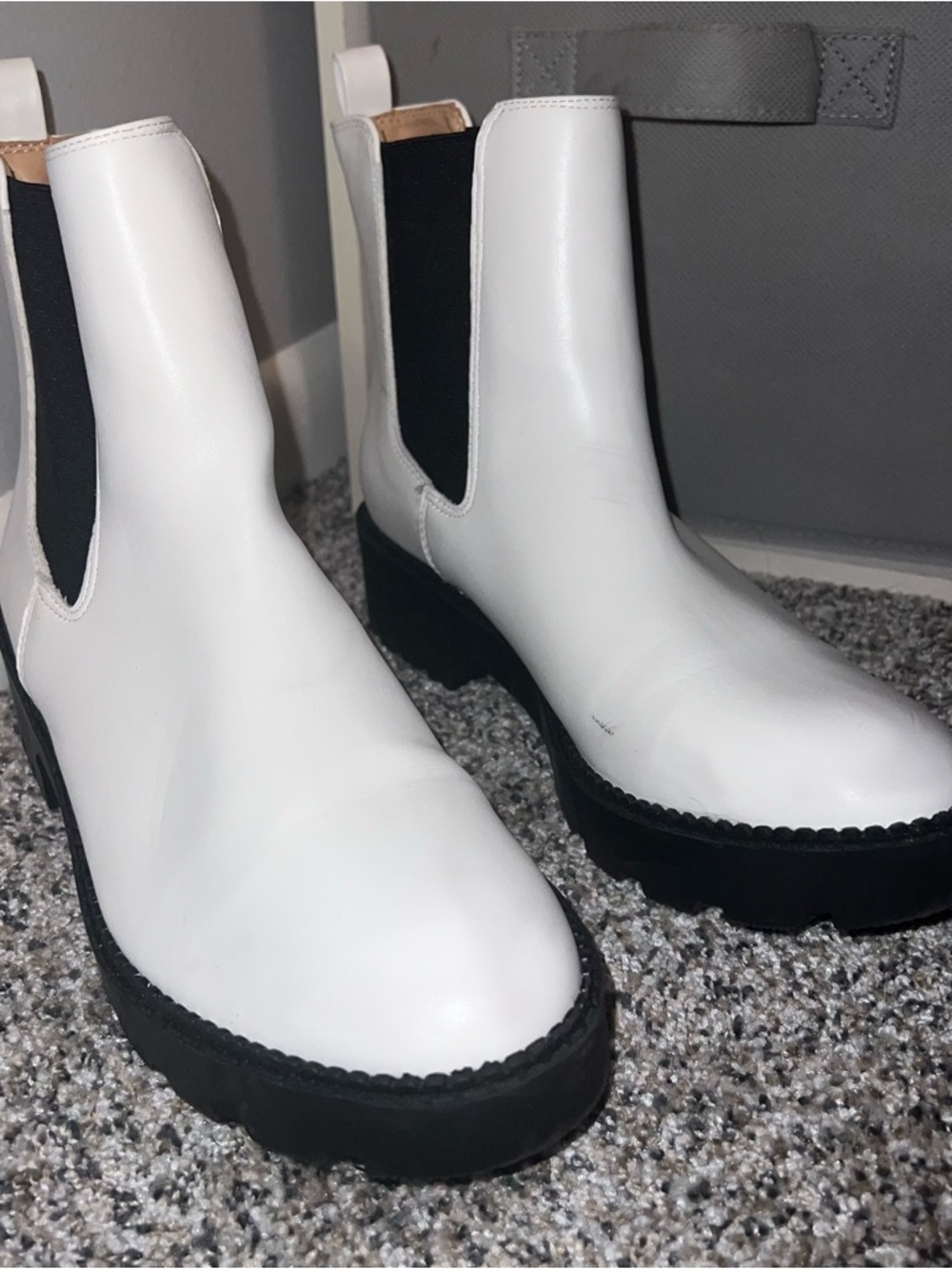 White Chelsea Platform Boots with Black Elastic Panels